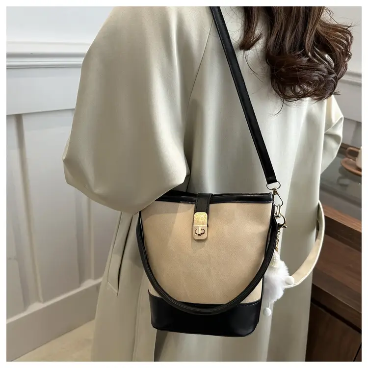 Vintage Blue Brown Bucket Bag for Women — feature 12