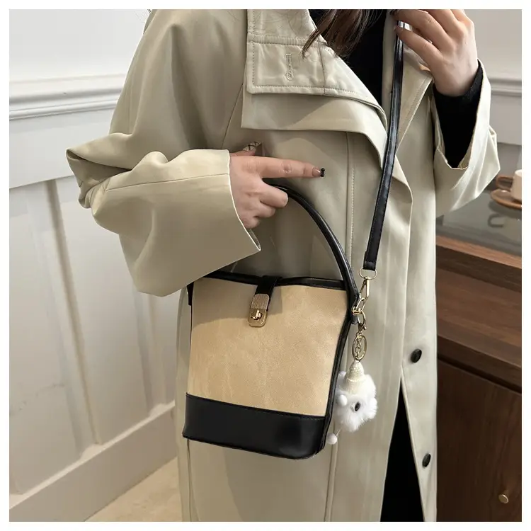 Vintage Blue Brown Bucket Bag for Women — feature 13