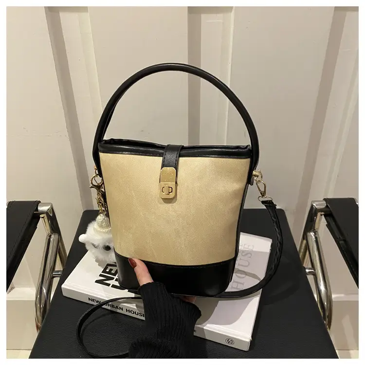 Vintage Blue Brown Bucket Bag for Women — feature 21