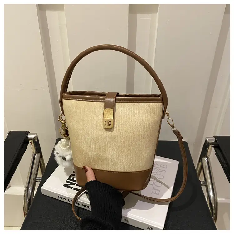 Vintage Blue Brown Bucket Bag for Women — feature 22