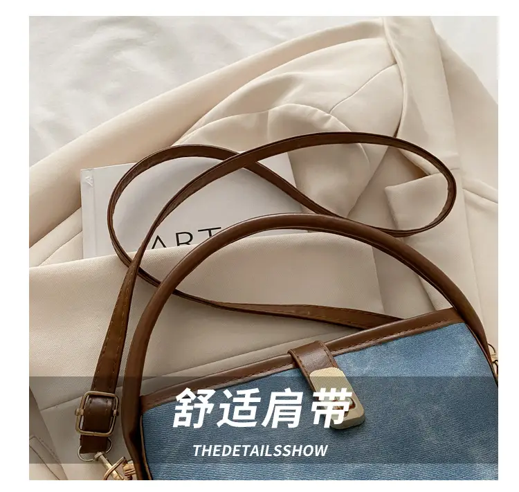 Vintage Blue Brown Bucket Bag for Women — feature 3