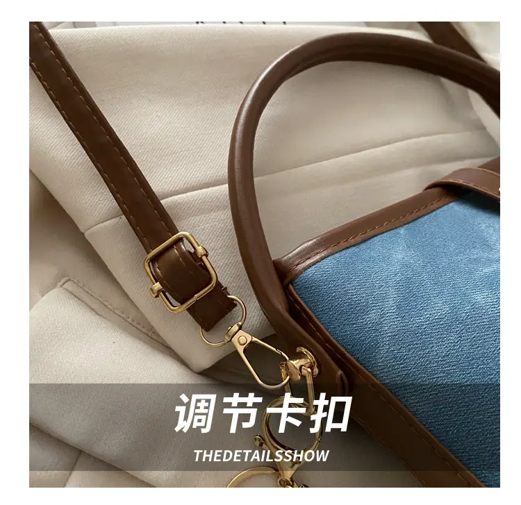 Vintage Blue Brown Bucket Bag for Women — feature 5