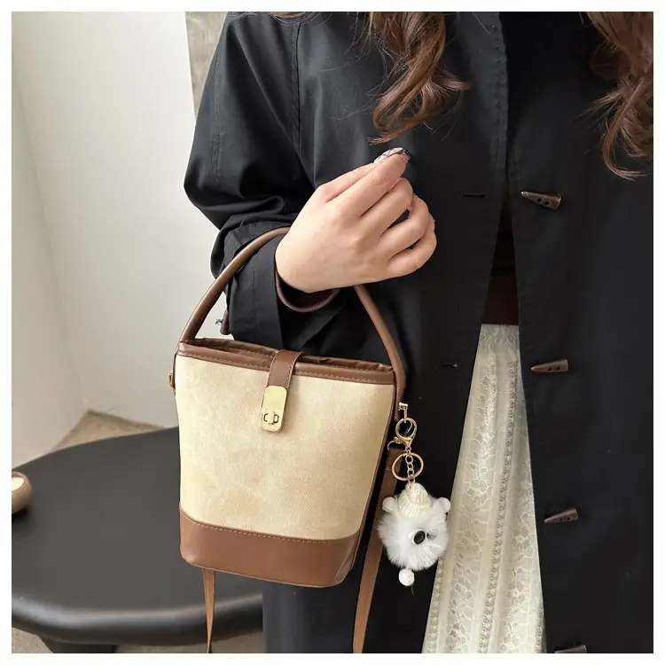 Vintage Blue Brown Bucket Bag for Women — feature 8