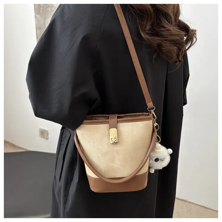 Vintage Blue Brown Bucket Bag for Women — feature 9