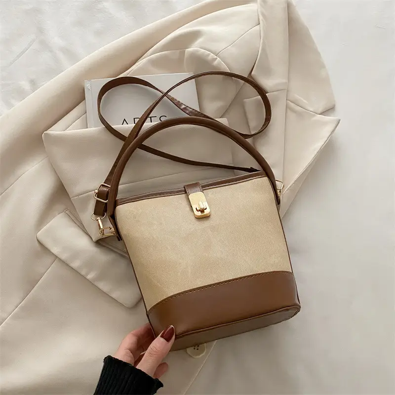 Vintage Blue Brown Bucket Bag for Women - Image 3
