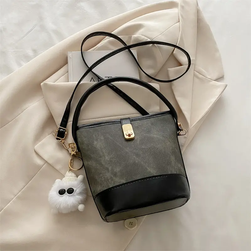 Vintage Blue Brown Bucket Bag for Women - Image 5