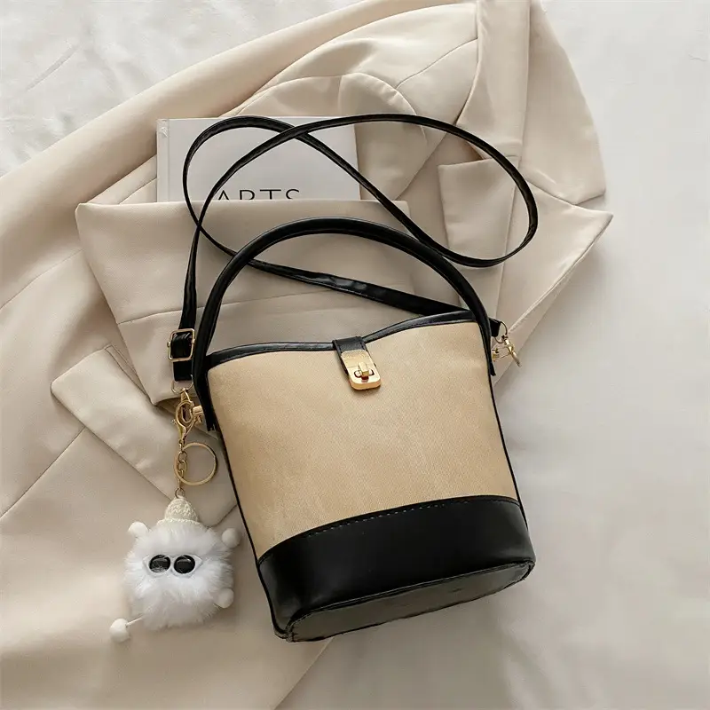 Vintage Blue Brown Bucket Bag for Women - Image 7