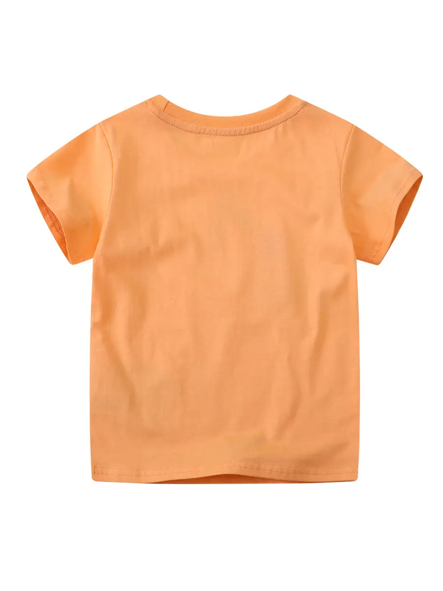 Children's Orange Cartoon T-Shirt Crew Neck Cotton Boys