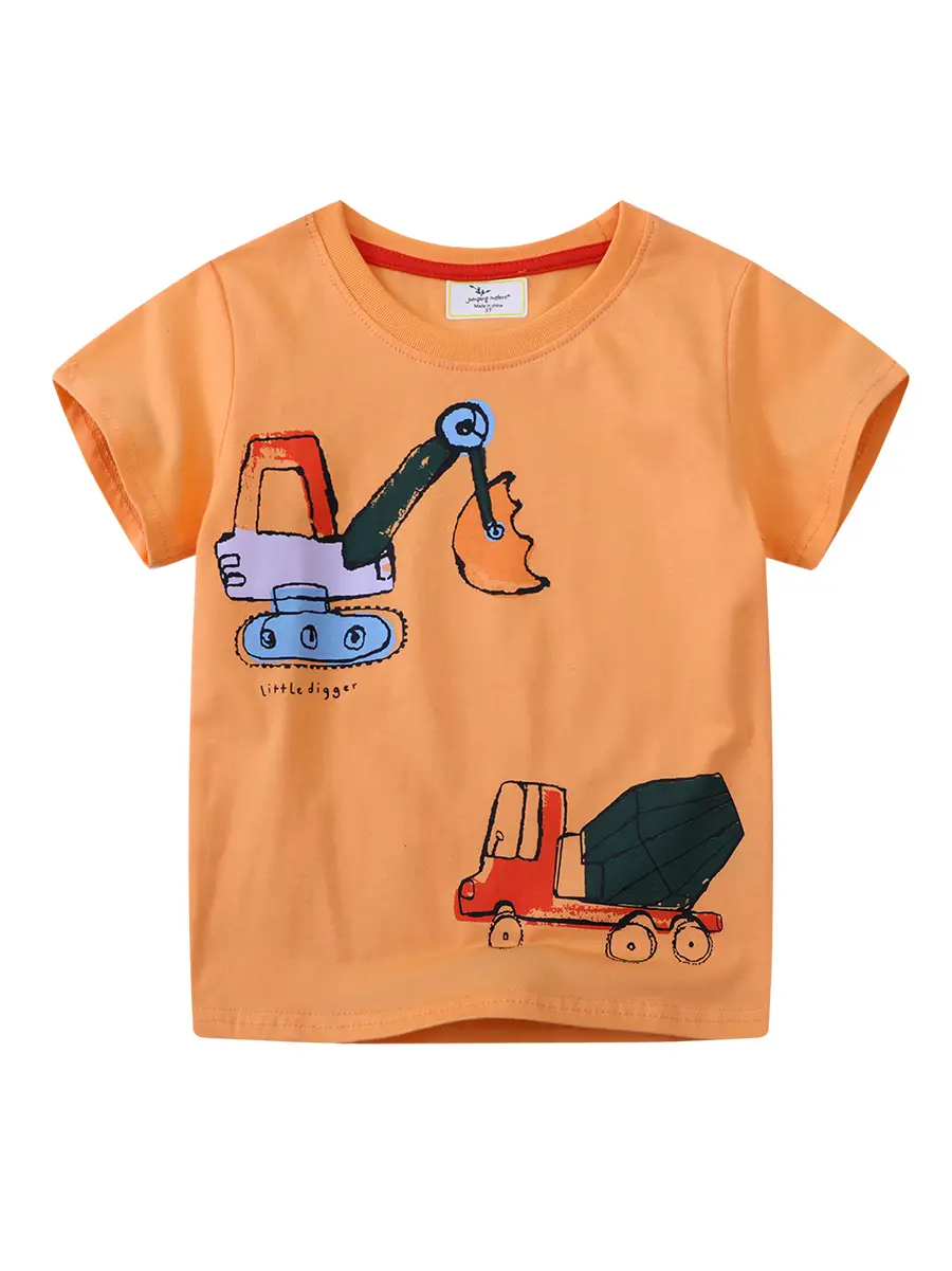 Children's Orange Cartoon T-Shirt Crew Neck Cotton Boys
