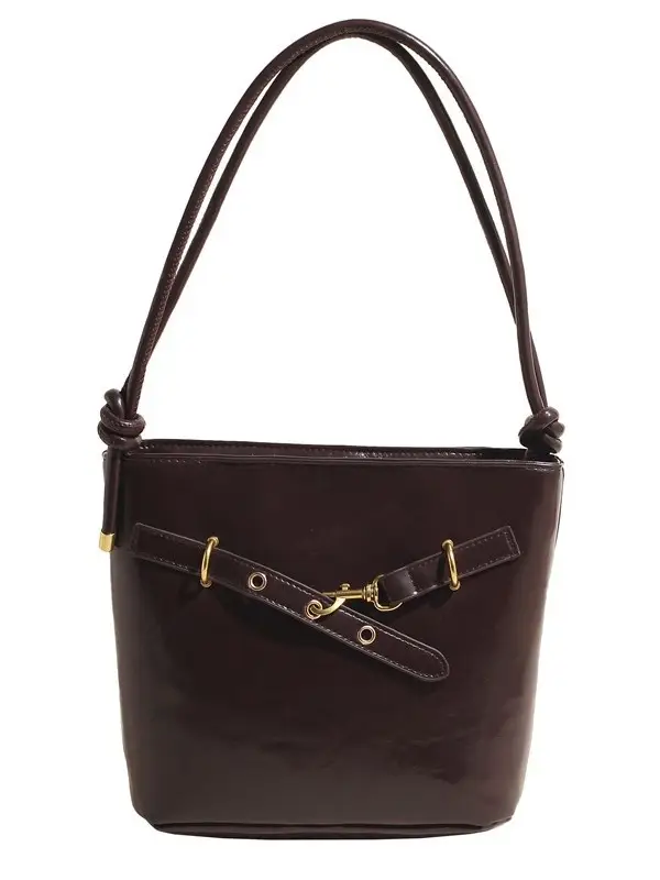 Retro Houndstooth Shoulder Bag with Gold Hardware