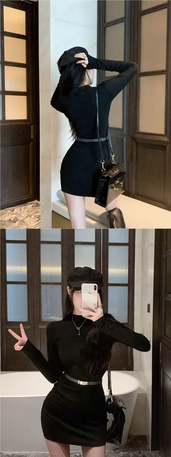 Black Long Sleeve Slim Fit Dress for Women — feature 2