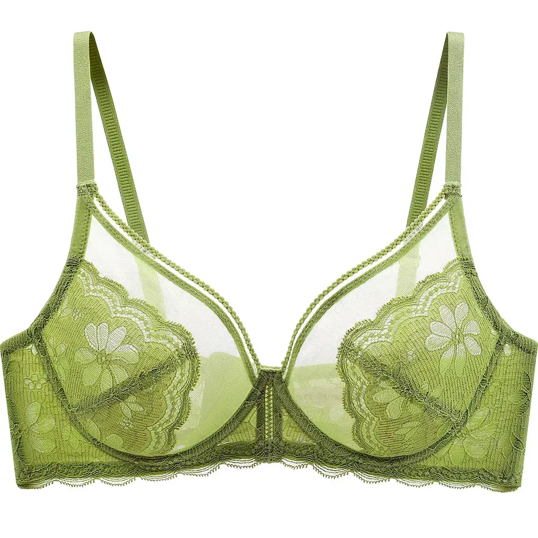 Black Lace Underwear Women's Thin Breathable Large Chest Small Bra Memory Steel Ring plus size Anti-sagging Bra
