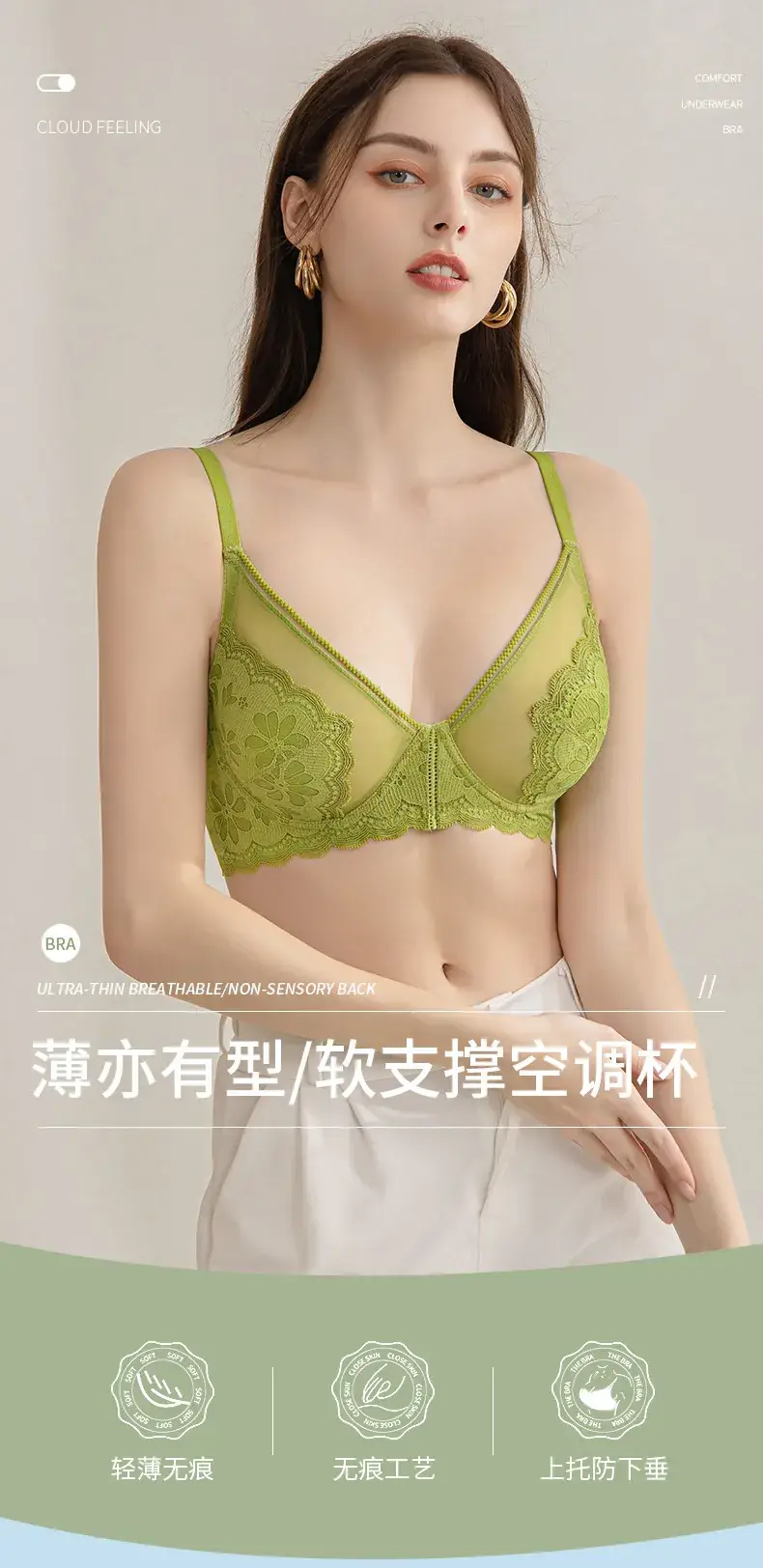 Black Lace Underwear Women's Thin Breathable Large Chest Small Bra Memory Steel Ring plus size Anti-sagging Bra — feature 1