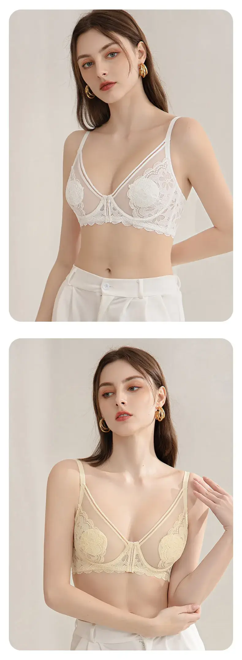 Black Lace Underwear Women's Thin Breathable Large Chest Small Bra Memory Steel Ring plus size Anti-sagging Bra — feature 14