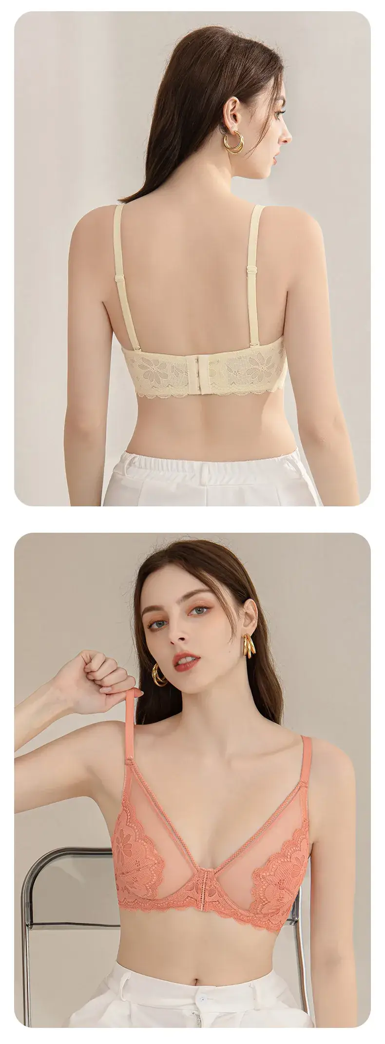 Black Lace Underwear Women's Thin Breathable Large Chest Small Bra Memory Steel Ring plus size Anti-sagging Bra — feature 15