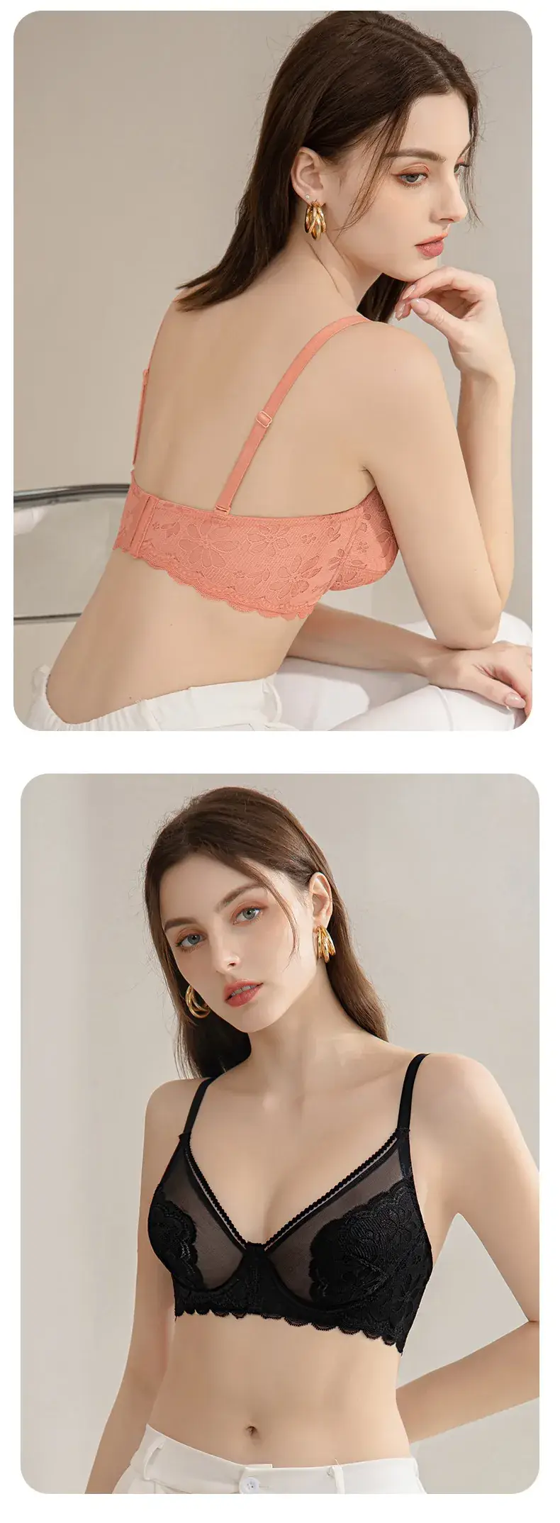 Black Lace Underwear Women's Thin Breathable Large Chest Small Bra Memory Steel Ring plus size Anti-sagging Bra — feature 16