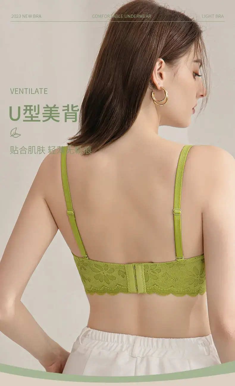Black Lace Underwear Women's Thin Breathable Large Chest Small Bra Memory Steel Ring plus size Anti-sagging Bra — feature 6