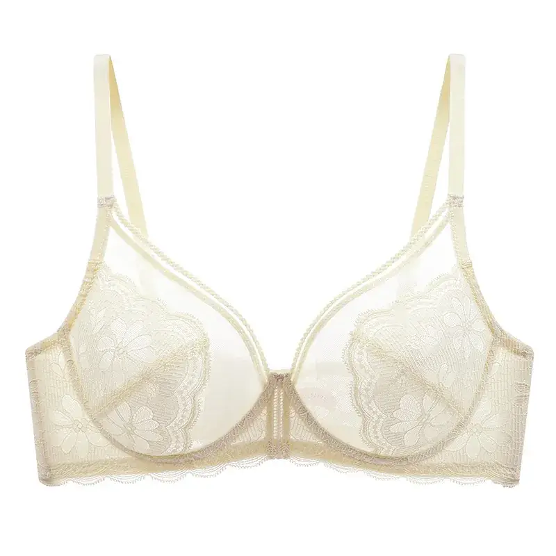 Black Lace Underwear Women's Thin Breathable Large Chest Small Bra Memory Steel Ring plus size Anti-sagging Bra