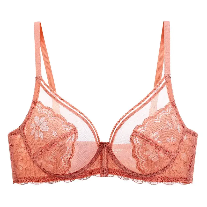 Black Lace Underwear Women's Thin Breathable Large Chest Small Bra Memory Steel Ring plus size Anti-sagging Bra