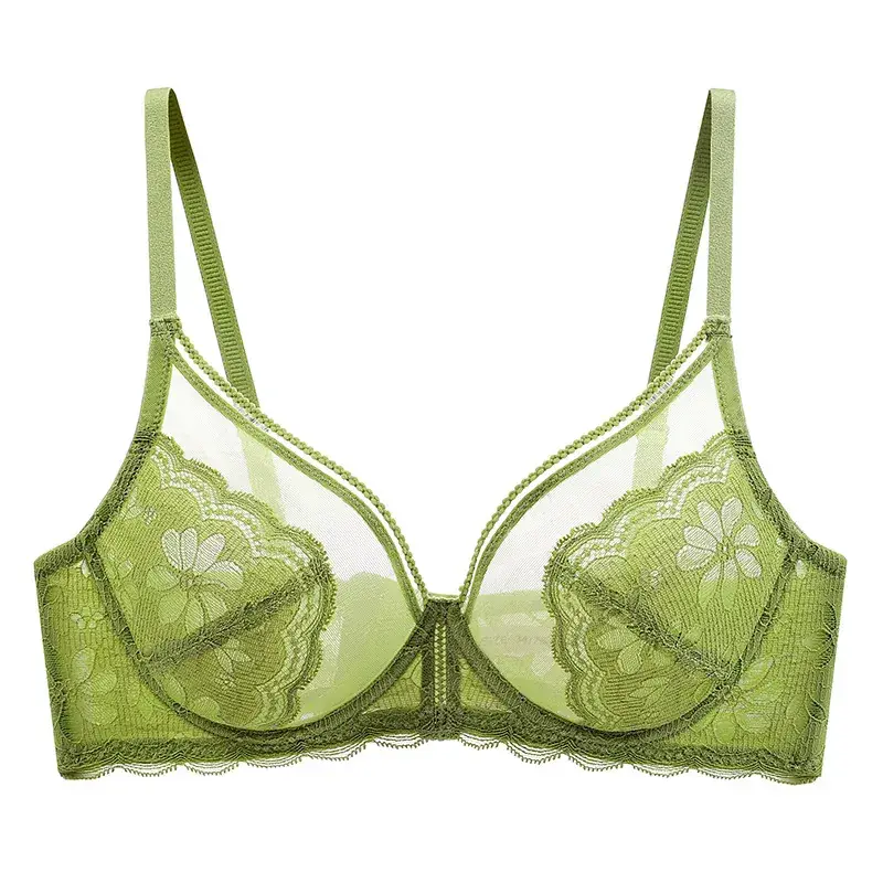 Black Lace Underwear Women's Thin Breathable Large Chest Small Bra Memory Steel Ring plus size Anti-sagging Bra