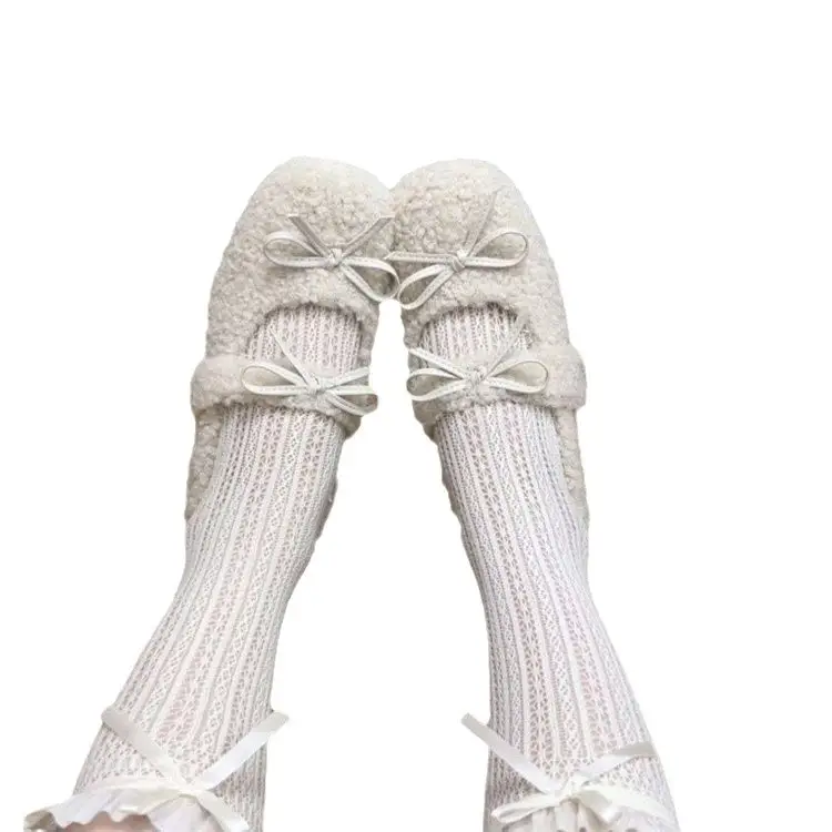 Women Fleece Bow Shoes Small 2024 Winter