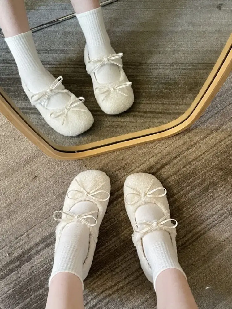 Women Fleece Bow Shoes Small 2024 Winter — feature 8