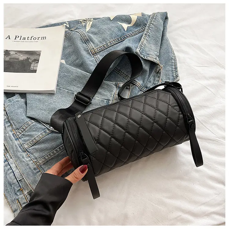 Black Rhombic Embroidered Shoulder Messenger Bag — feature 49