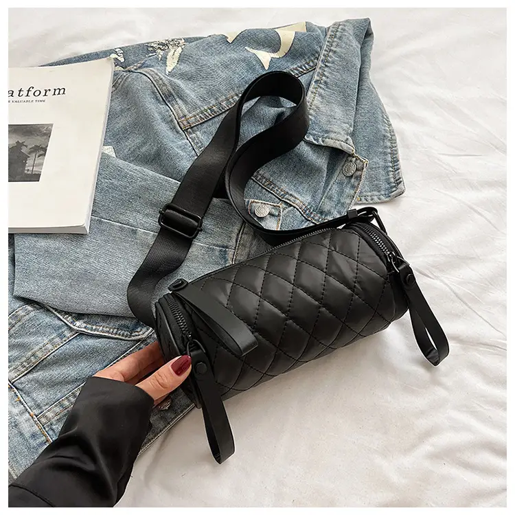 Black Rhombic Embroidered Shoulder Messenger Bag — feature 54