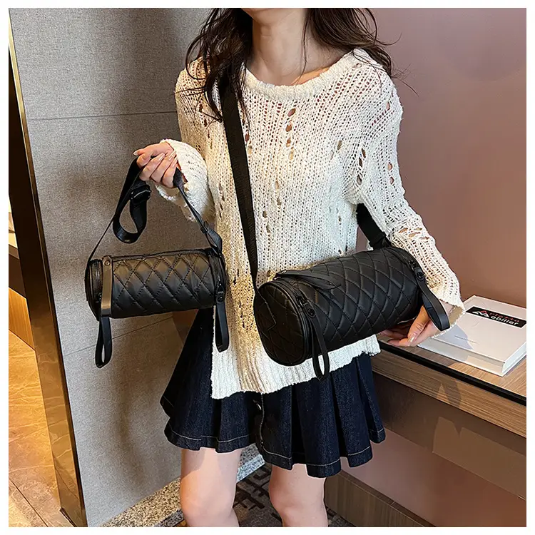 Black Rhombic Embroidered Shoulder Messenger Bag — feature 56