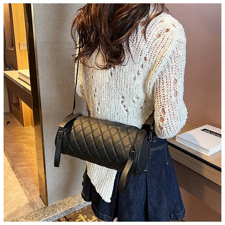 Black Rhombic Embroidered Shoulder Messenger Bag — feature 59