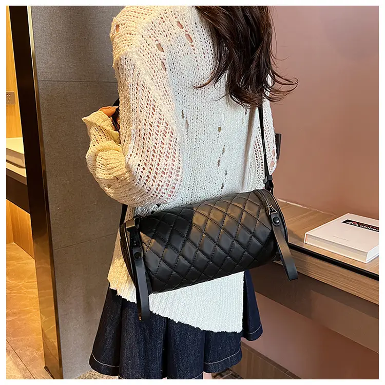 Black Rhombic Embroidered Shoulder Messenger Bag — feature 60