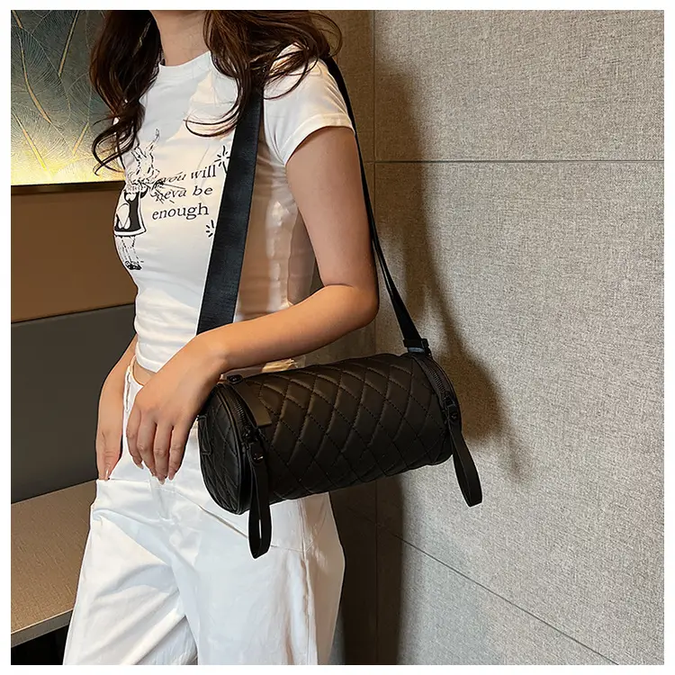 Black Rhombic Embroidered Shoulder Messenger Bag — feature 63