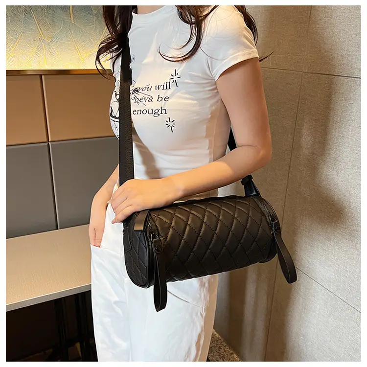 Black Rhombic Embroidered Shoulder Messenger Bag — feature 64