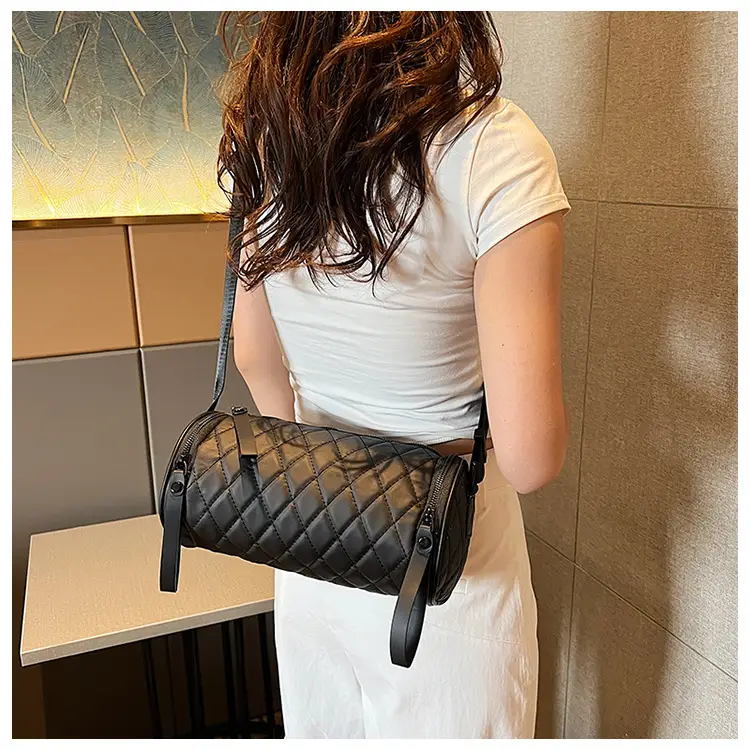 Black Rhombic Embroidered Shoulder Messenger Bag — feature 66