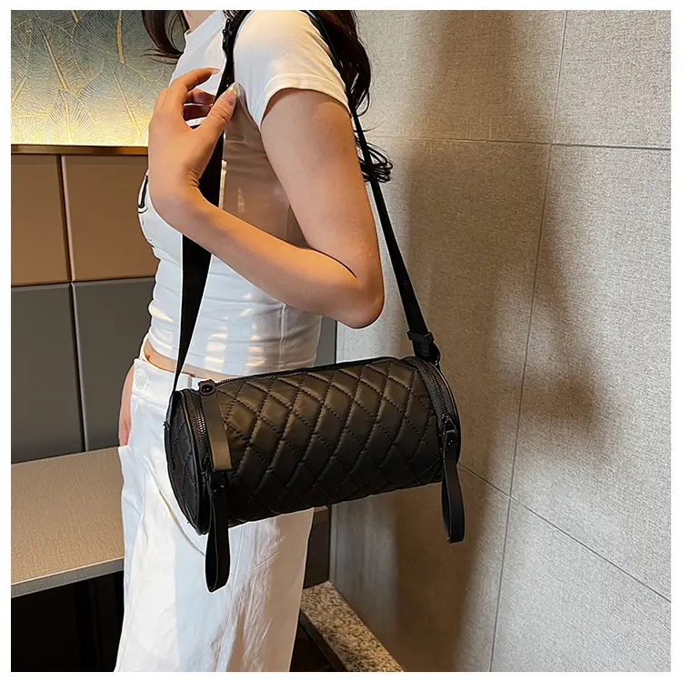 Black Rhombic Embroidered Shoulder Messenger Bag — feature 70