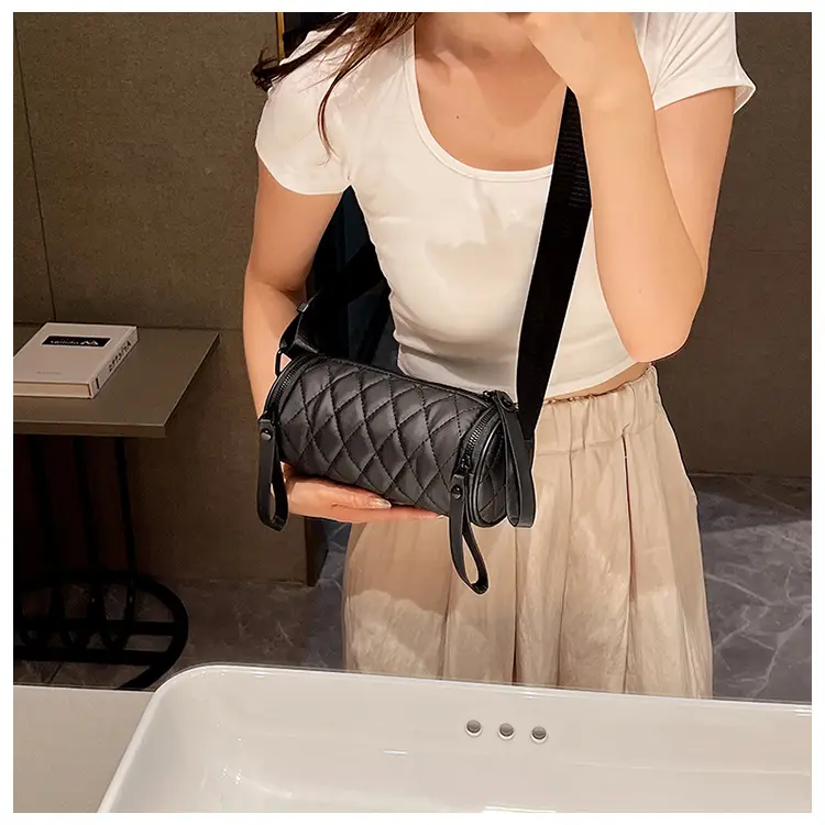 Black Rhombic Embroidered Shoulder Messenger Bag — feature 75