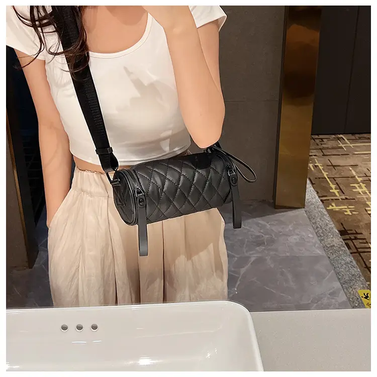 Black Rhombic Embroidered Shoulder Messenger Bag — feature 76