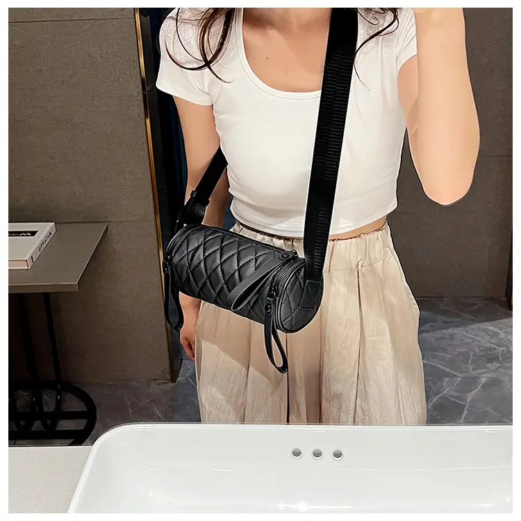 Black Rhombic Embroidered Shoulder Messenger Bag — feature 77