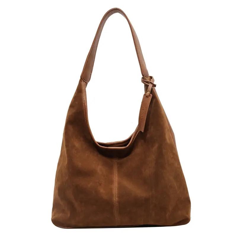 Black Suede Women's Shoulder Bag Large Capacity Student Commuter Tote