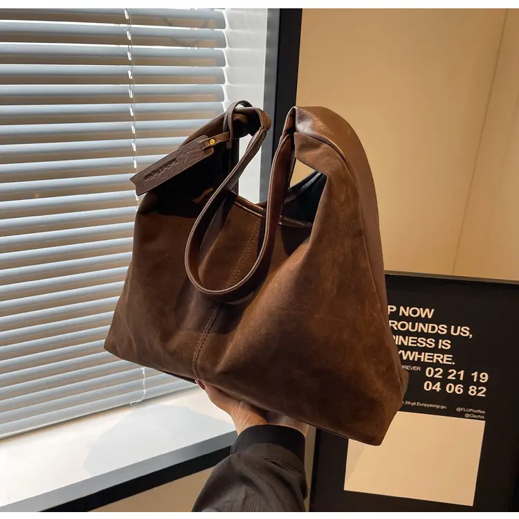 Black Suede Women's Shoulder Bag Large Capacity Student Commuter Tote — feature 11