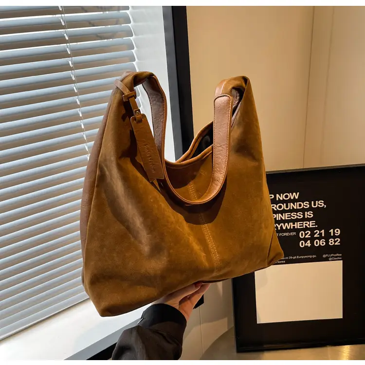 Black Suede Women's Shoulder Bag Large Capacity Student Commuter Tote — feature 12