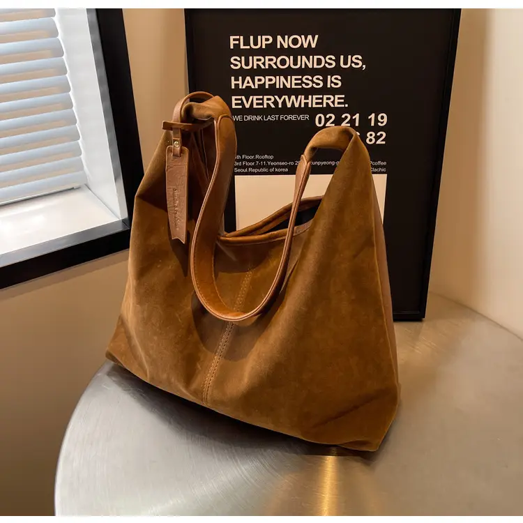 Black Suede Women's Shoulder Bag Large Capacity Student Commuter Tote — feature 13