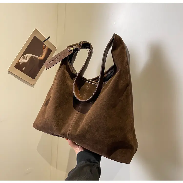 Black Suede Women's Shoulder Bag Large Capacity Student Commuter Tote — feature 14
