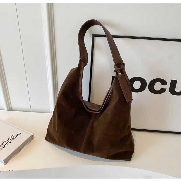 Black Suede Women's Shoulder Bag Large Capacity Student Commuter Tote — feature 17