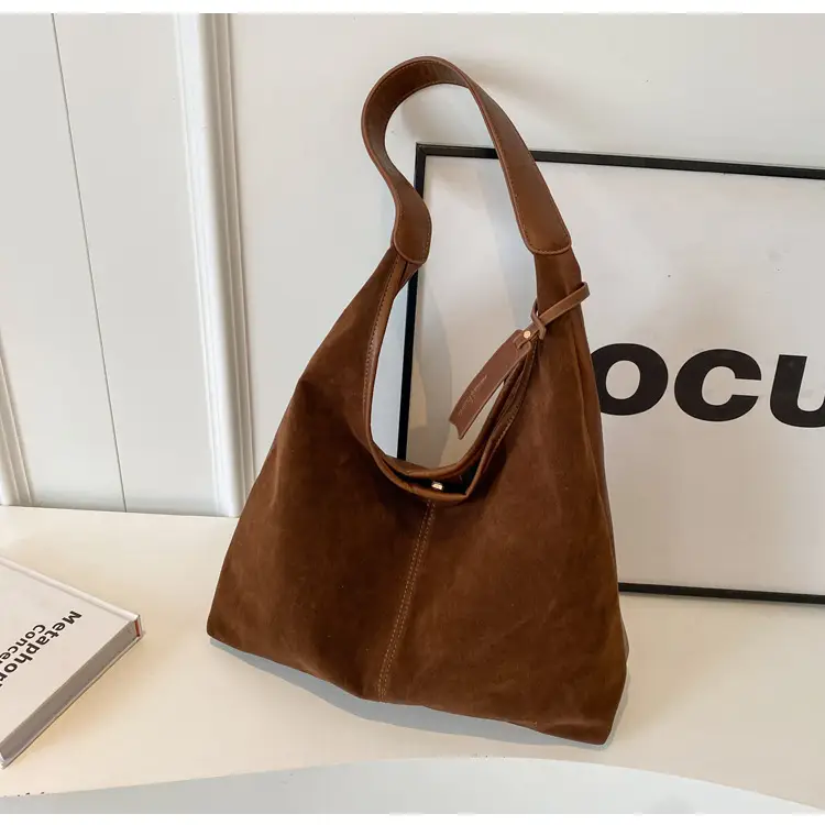 Black Suede Women's Shoulder Bag Large Capacity Student Commuter Tote — feature 18