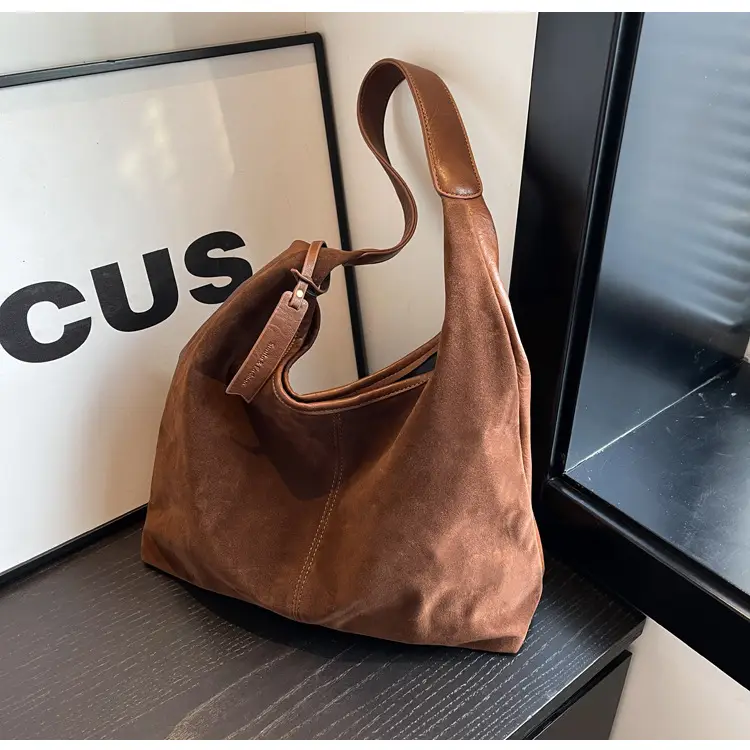 Black Suede Women's Shoulder Bag Large Capacity Student Commuter Tote — feature 21
