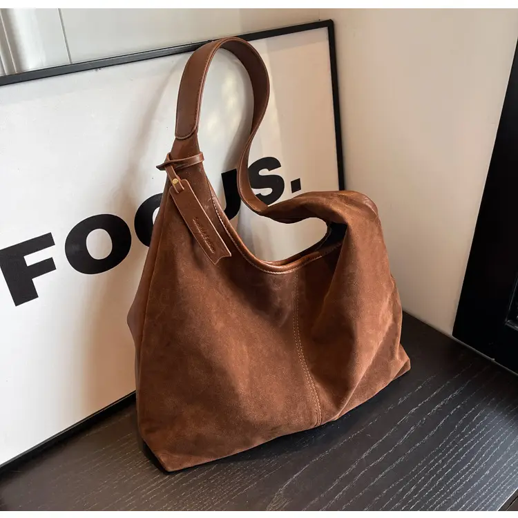 Black Suede Women's Shoulder Bag Large Capacity Student Commuter Tote — feature 22