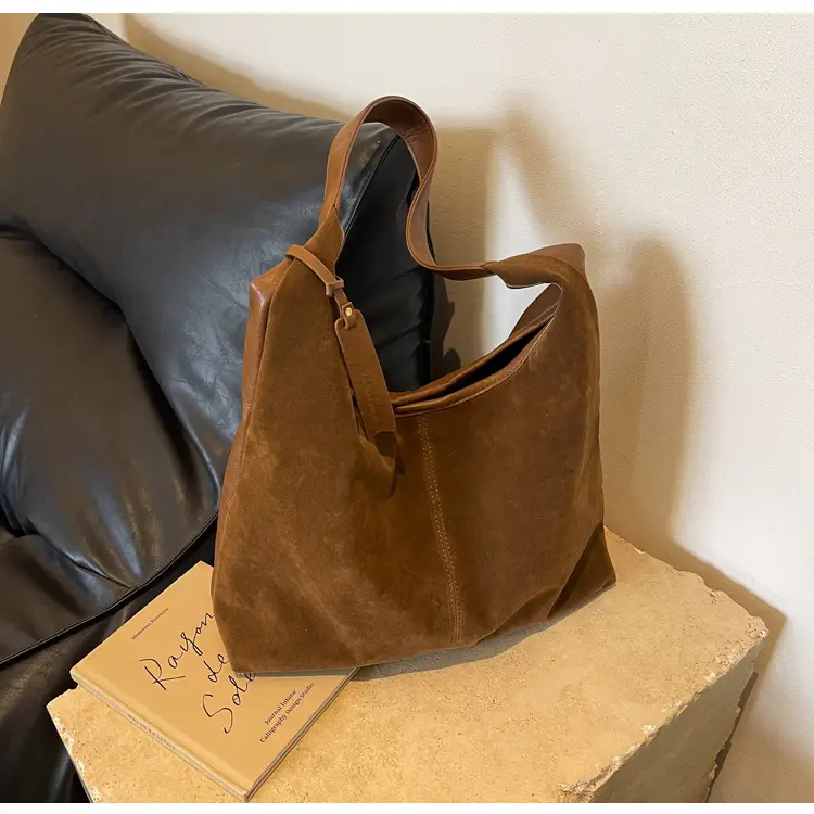 Black Suede Women's Shoulder Bag Large Capacity Student Commuter Tote — feature 23