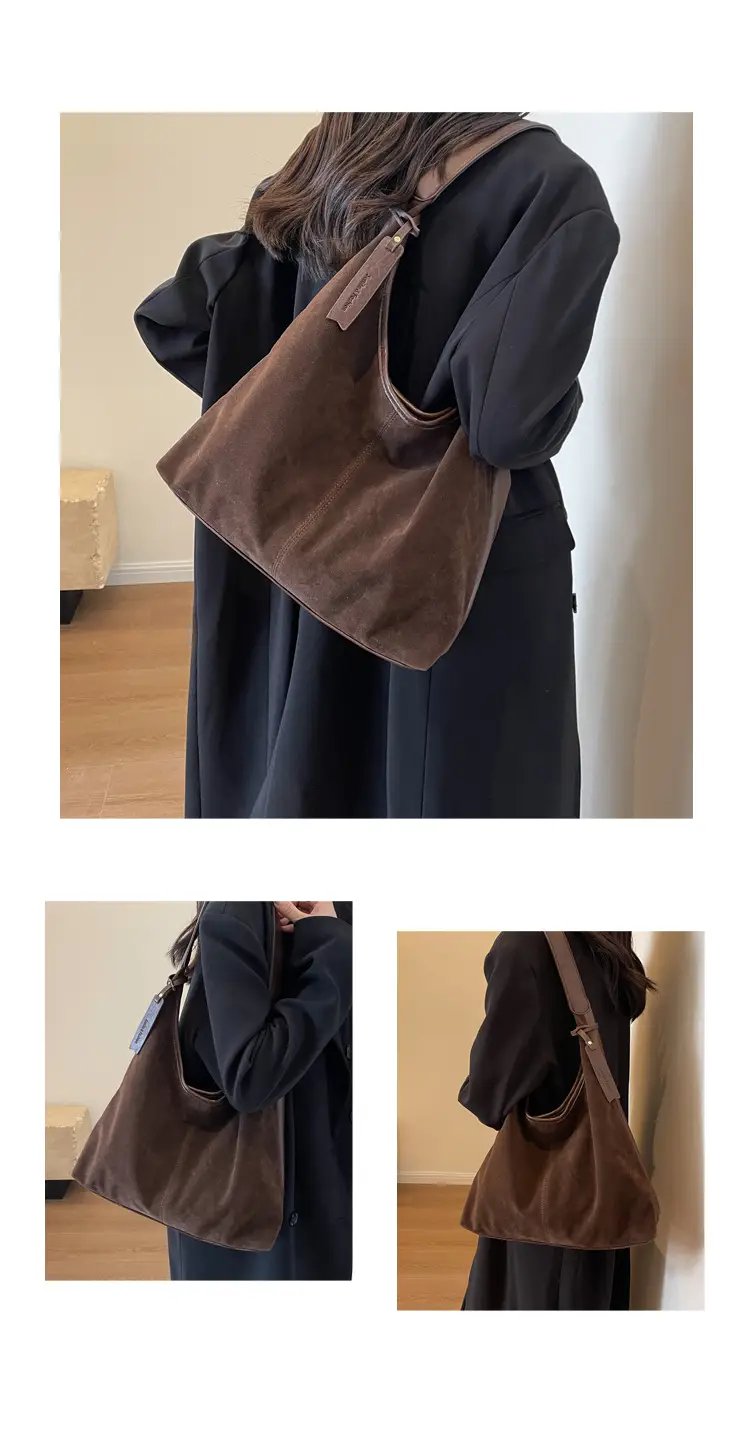Black Suede Women's Shoulder Bag Large Capacity Student Commuter Tote — feature 26