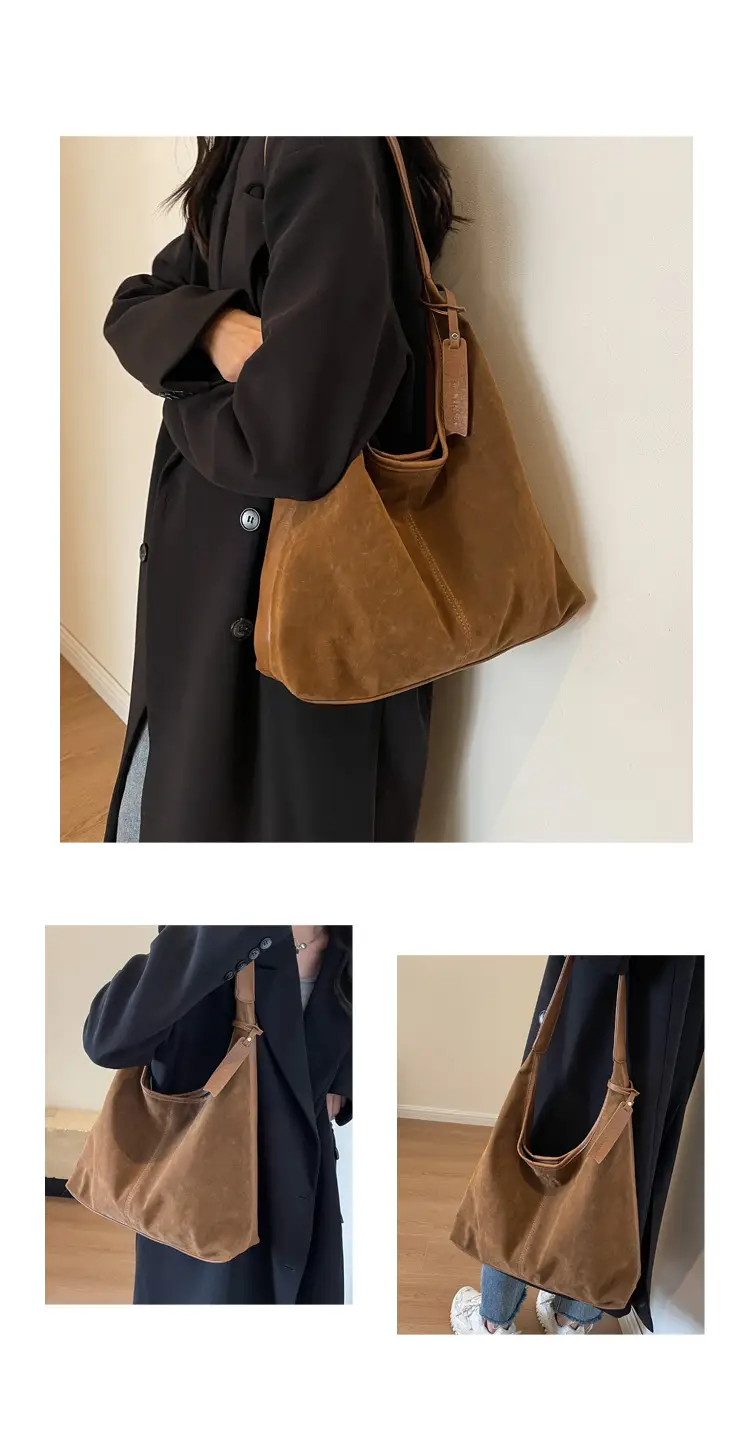 Black Suede Women's Shoulder Bag Large Capacity Student Commuter Tote — feature 27